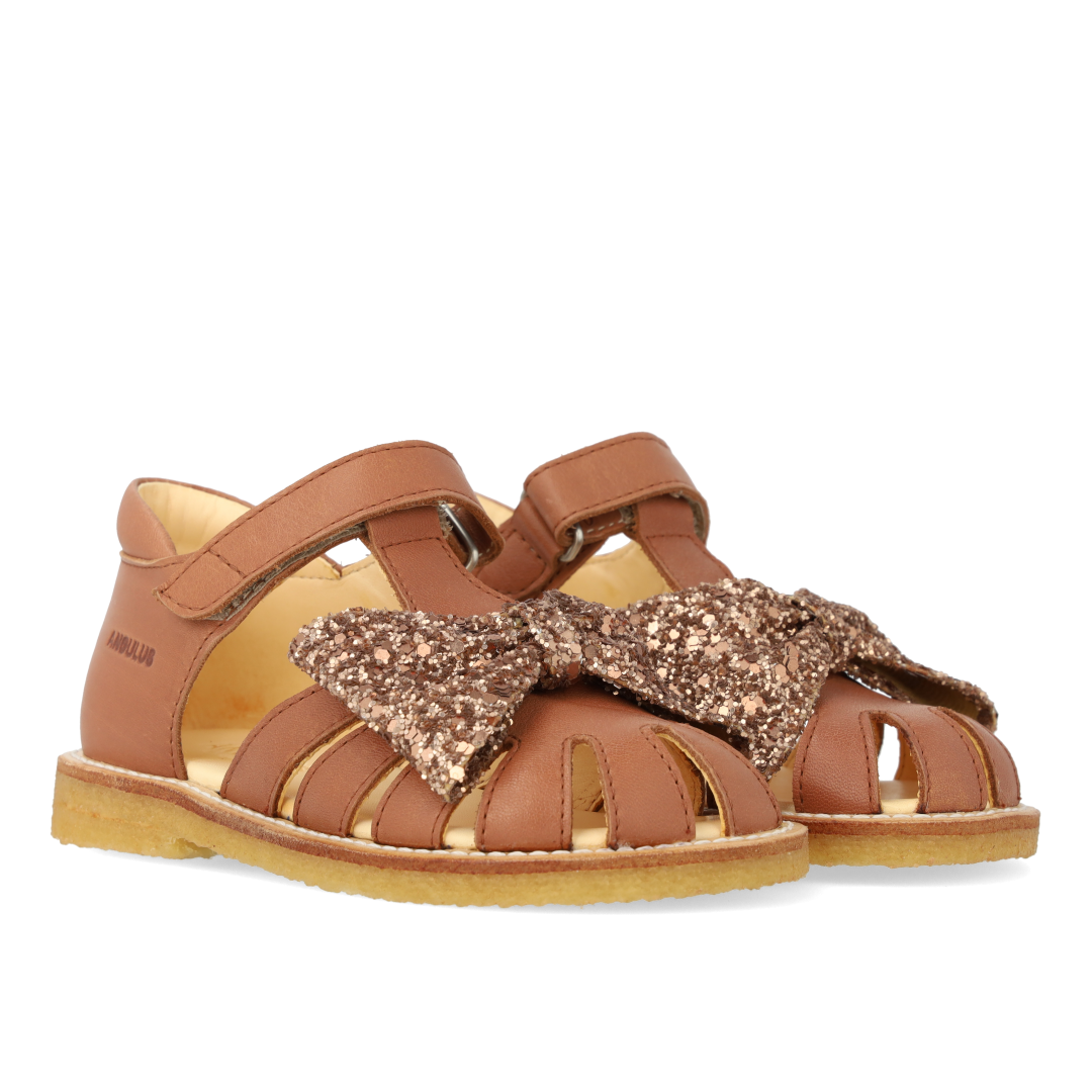 Sandal with glitter bow and velcro closure