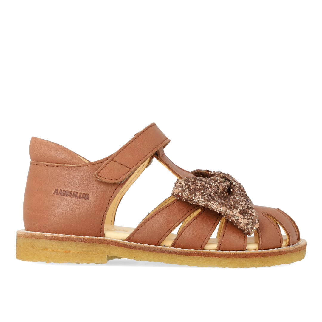 Sandal with glitter bow and velcro closure