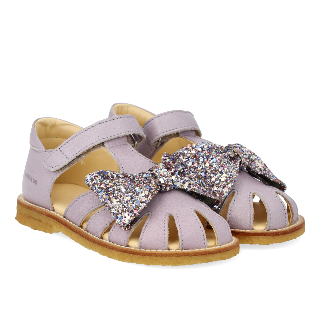 Sandal with glitter bow and Velcro closure