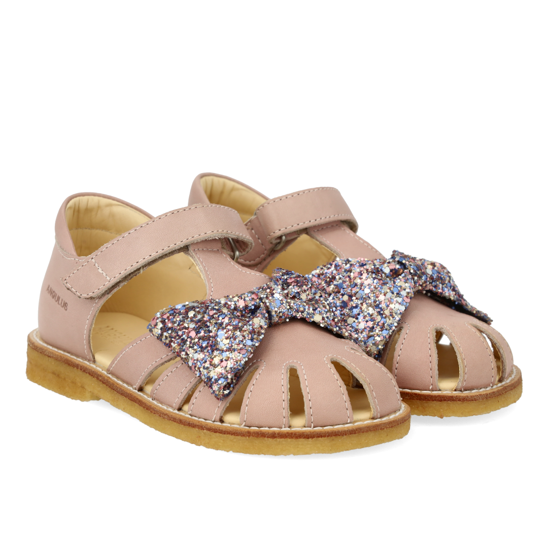 Sandal with glitter bow and Velcro closure