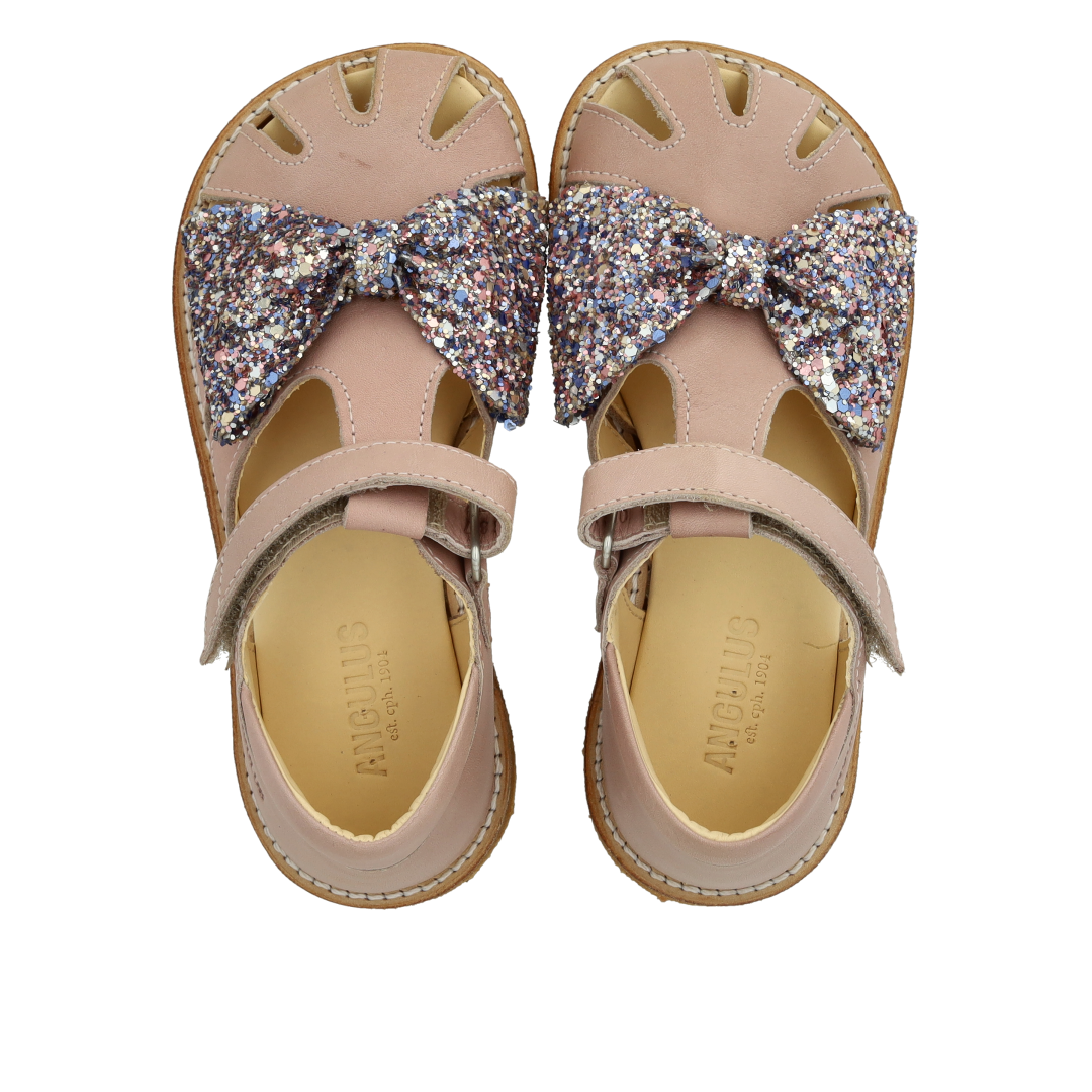 Sandal with glitter bow and Velcro closure