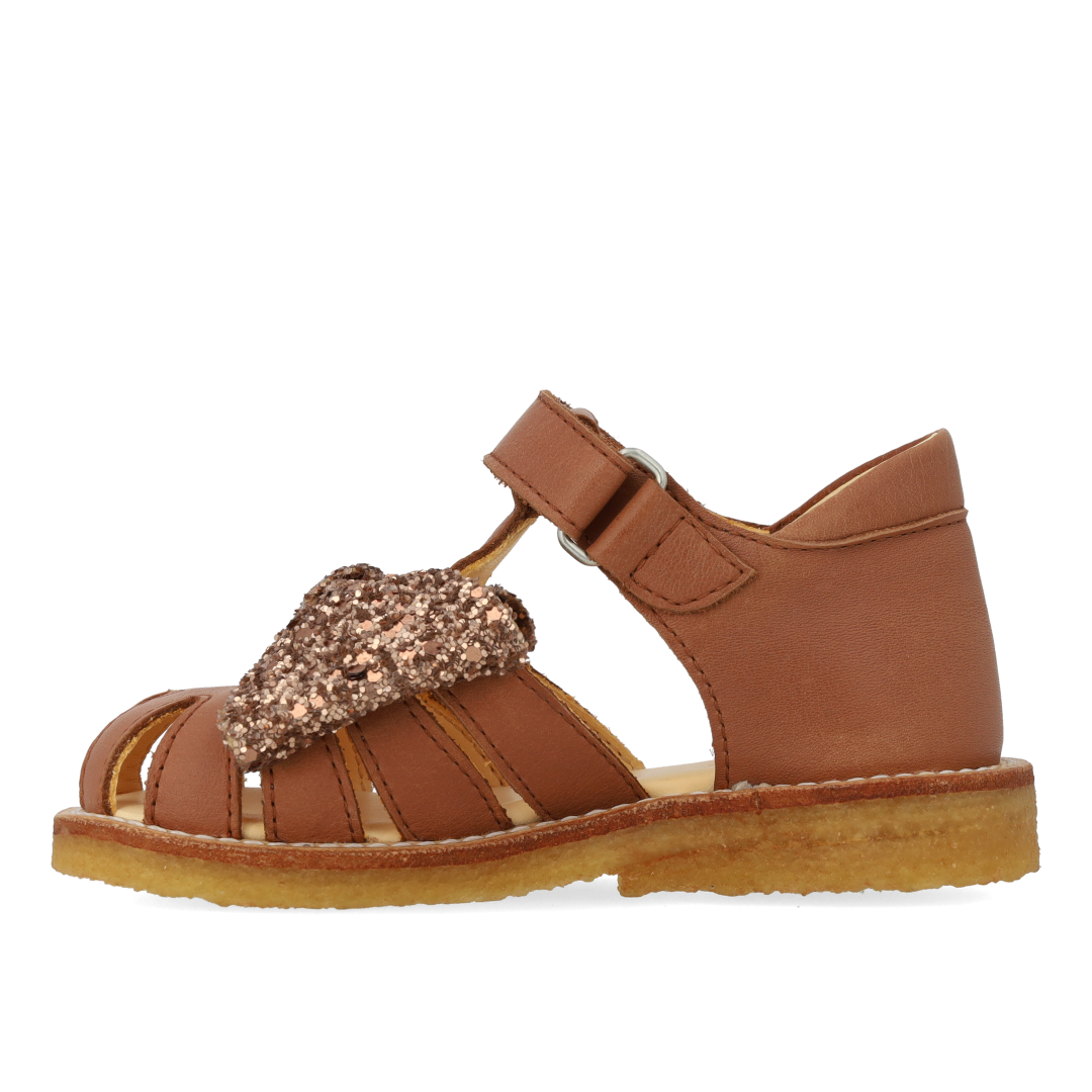 Toddler sandal with glitter bow and Velcro closure