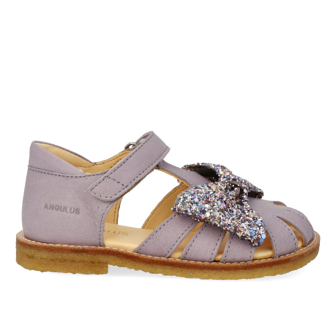 Toddler sandal with glitter bow and Velcro closure