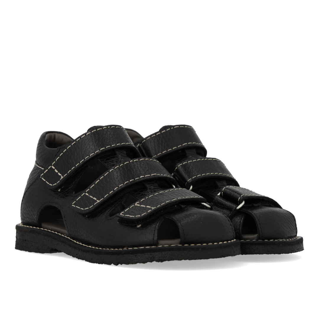 Sandal with stitch detailing and triple velcro fastening