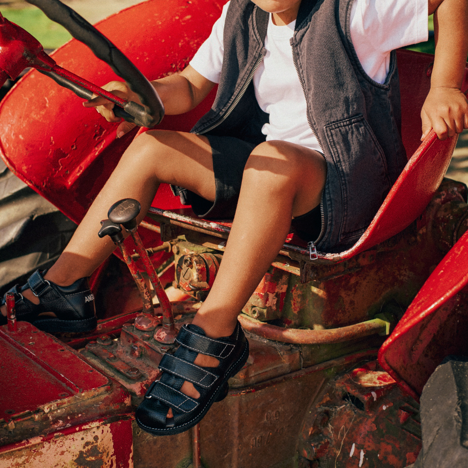 Sandal with stitch detailing and triple velcro fastening