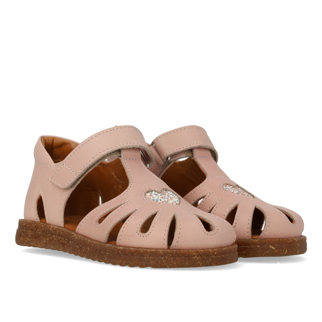 Leather heart sandal with sparkling glitter heart