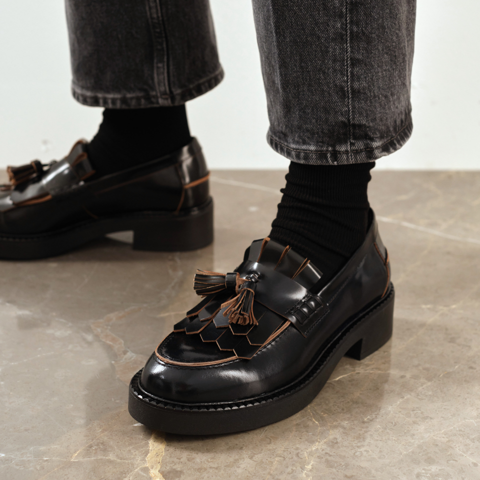 Chunky Penny loafer with fringe and tassel detail