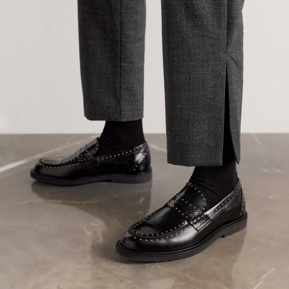 Classic penny loafer with decorative silver studs