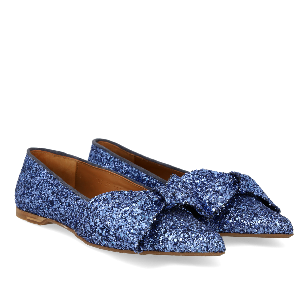ANGULUS 1703-101 Bow ballerina in sparkling glitter - BLUE ANGULUS 1703-101 Bow ballerina in sparkling glitter - BLUE