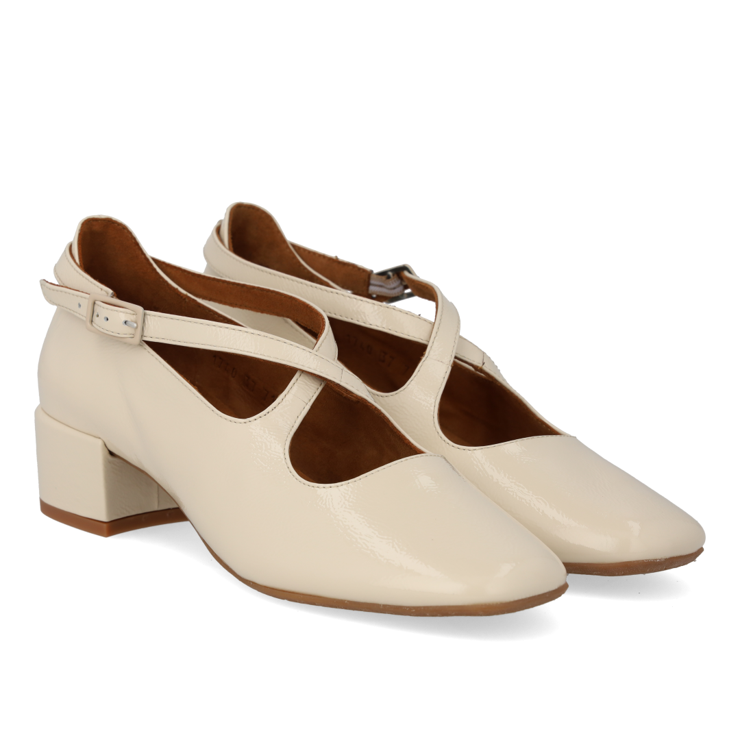 High-heeled Mary Jane ballerina with cross-strap detail