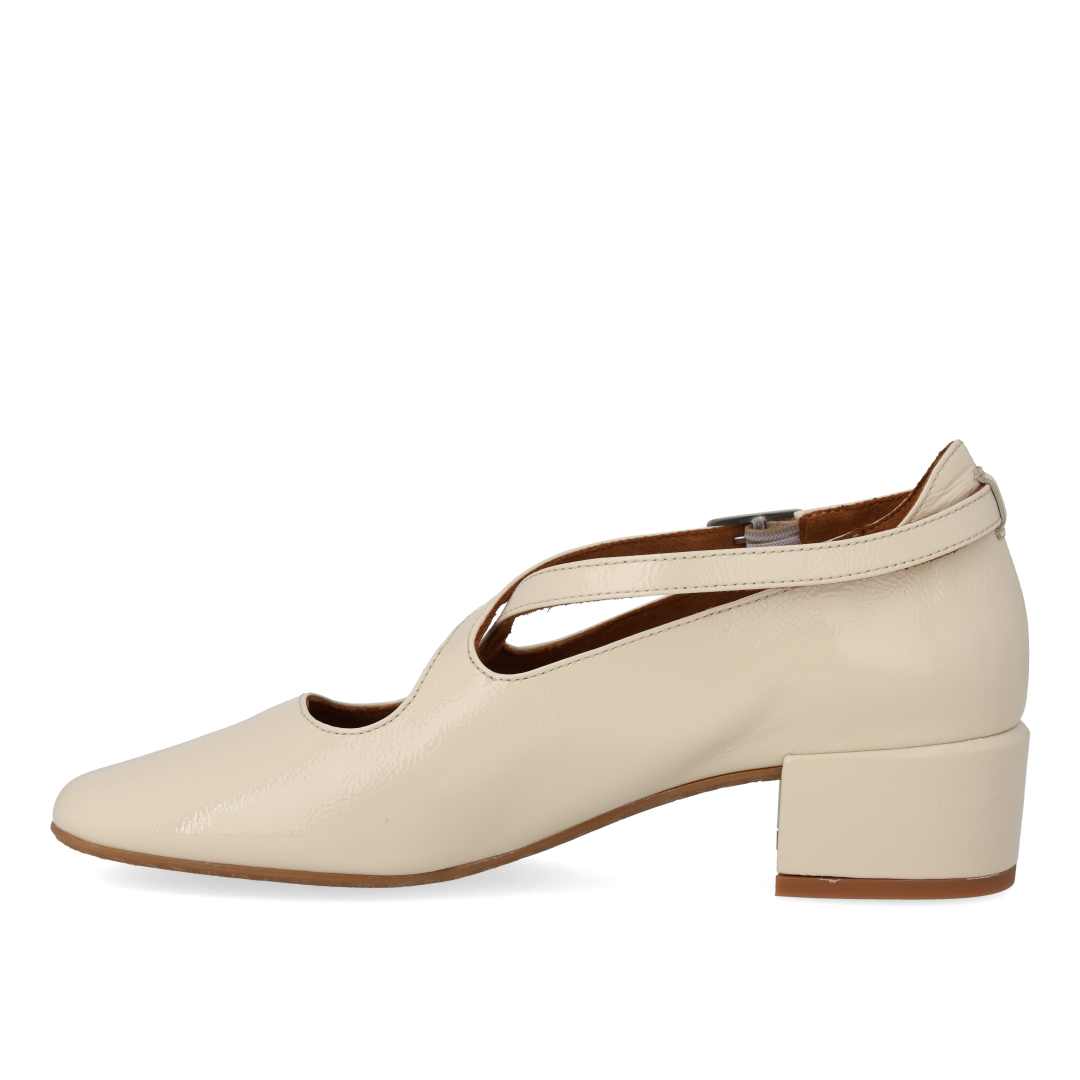 High-heeled Mary Jane ballerina with cross-strap detail