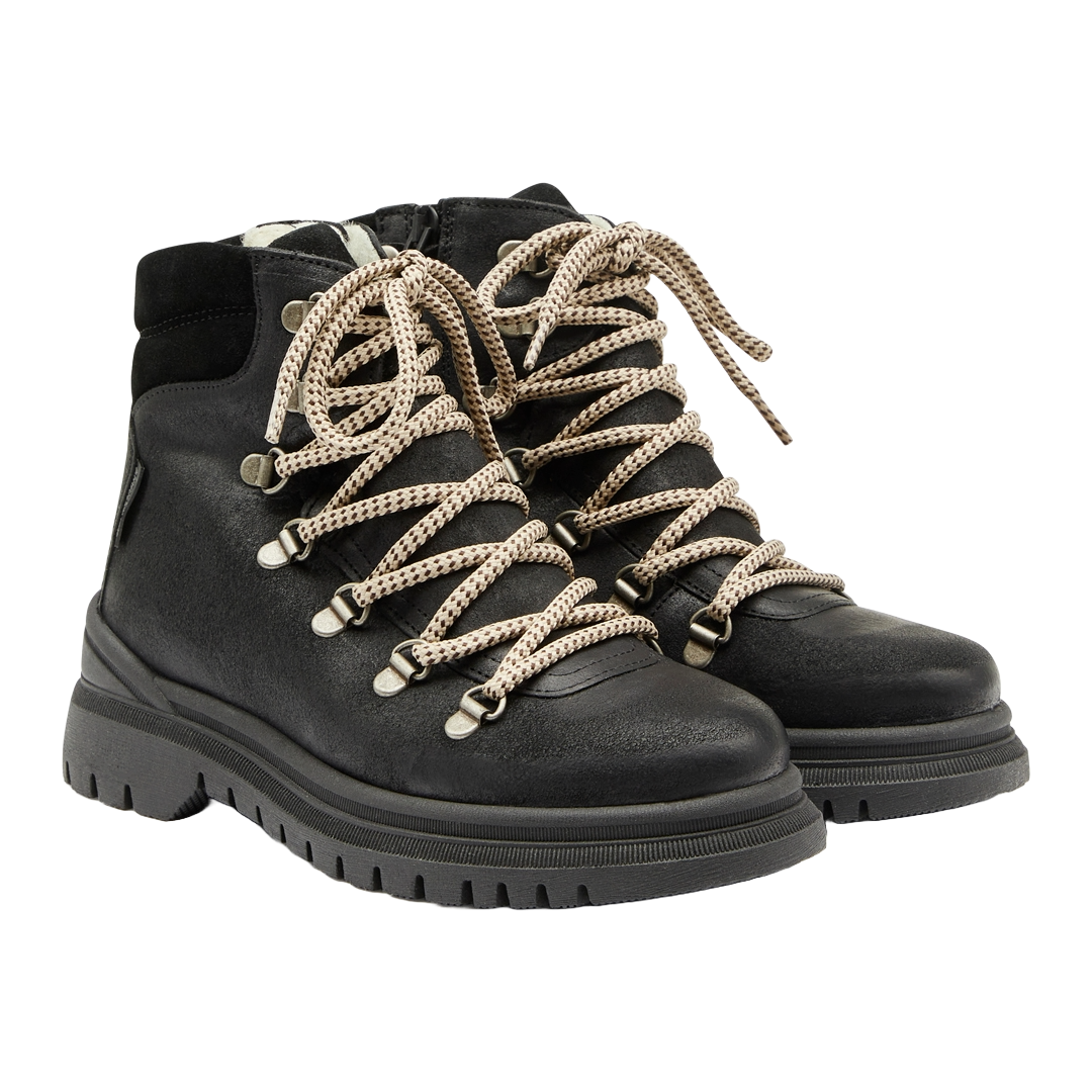 TEX-Lace-up boot with zipper and wool lining