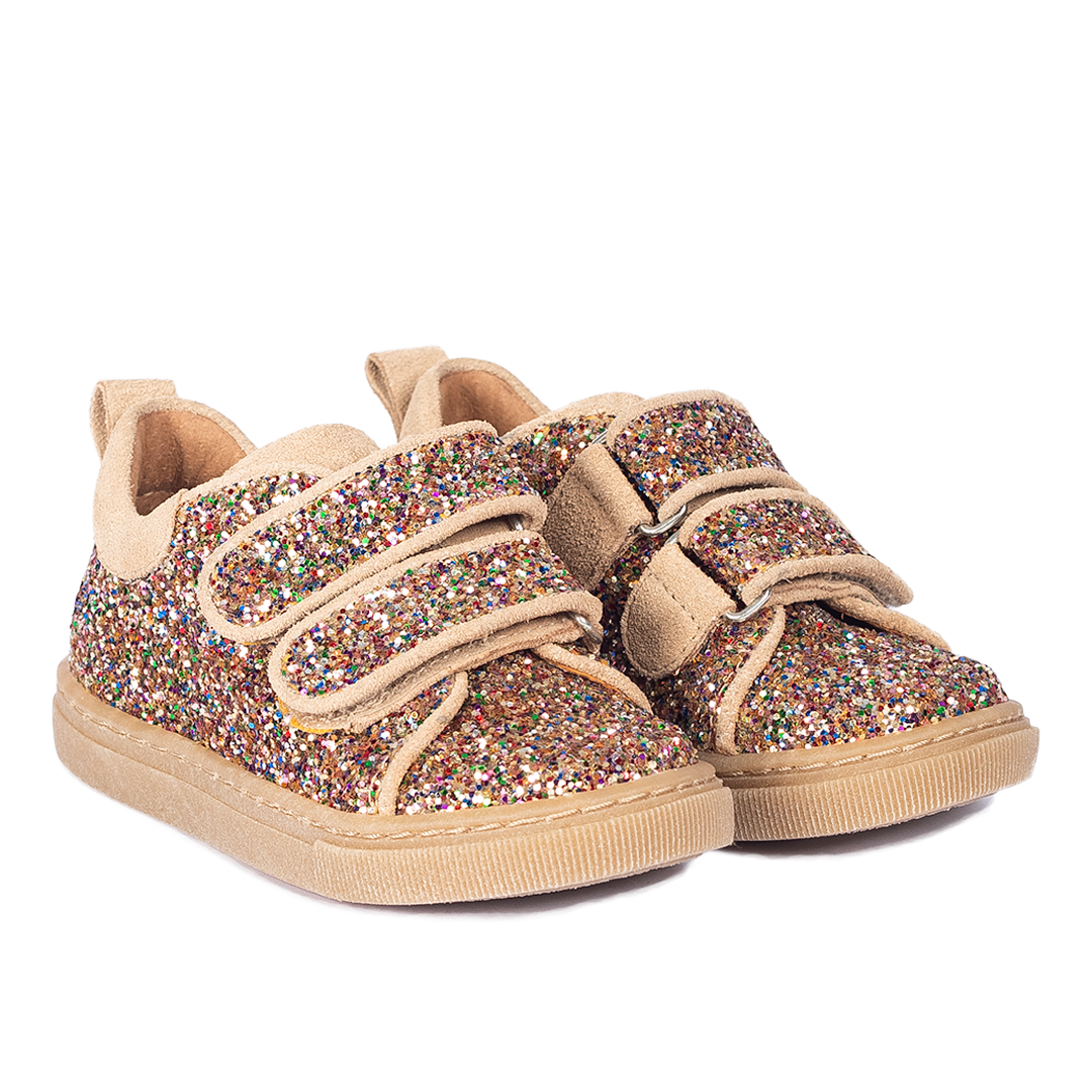 Sparkling glitter sneaker with suede trim