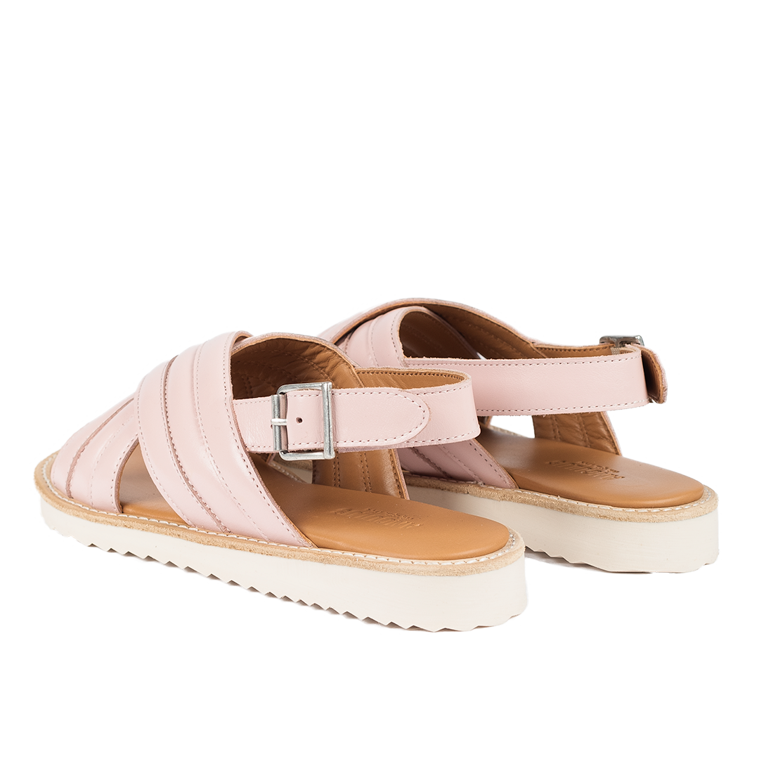 Padded cross-strap sandal with buckle closure