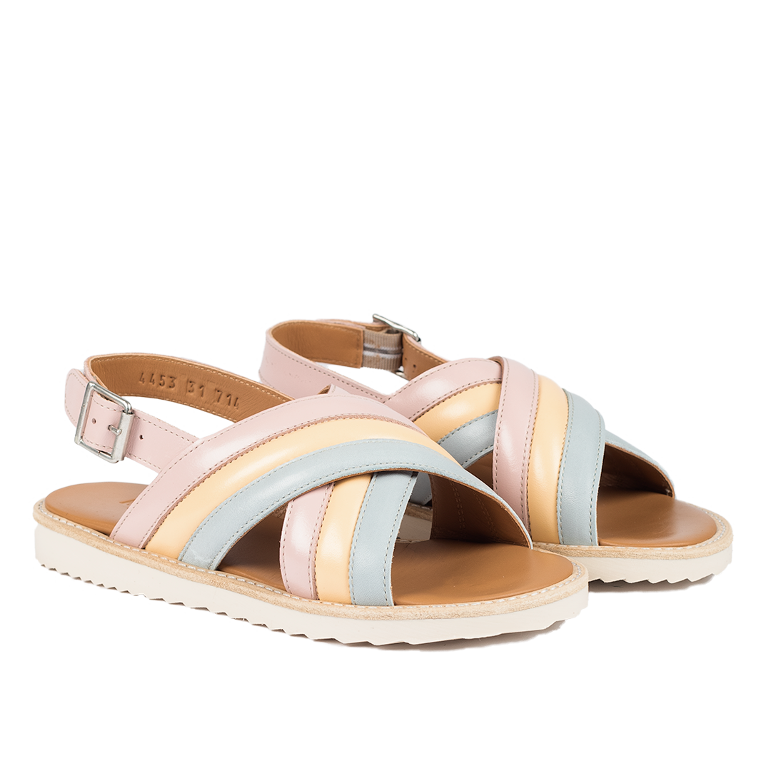 Padded criss-cross sandal with buckle closure