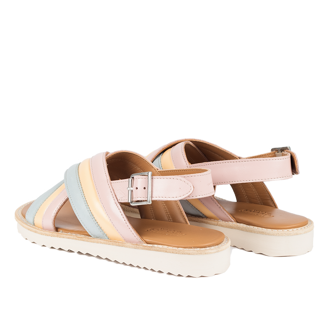 Padded criss-cross sandal with buckle closure