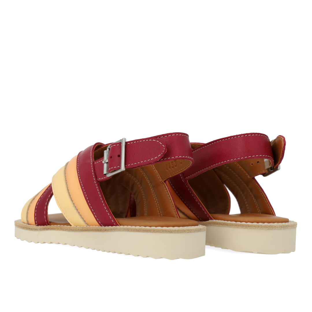 Padded cross-strap sandal with buckle closure