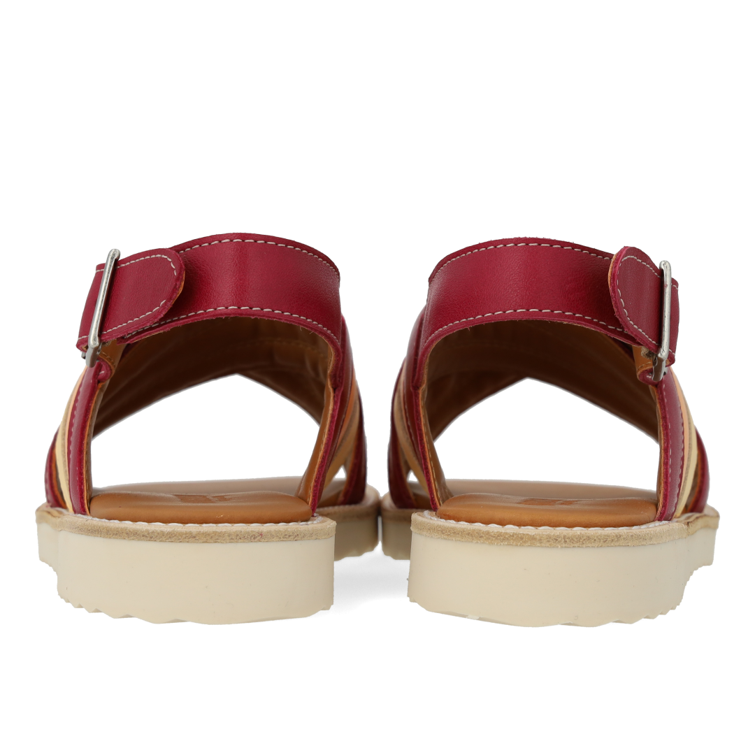 Padded cross-strap sandal with buckle closure
