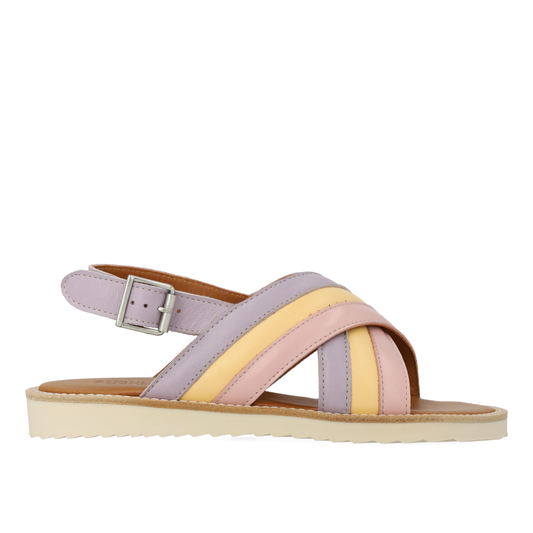 Padded cross sandal with buckle closure