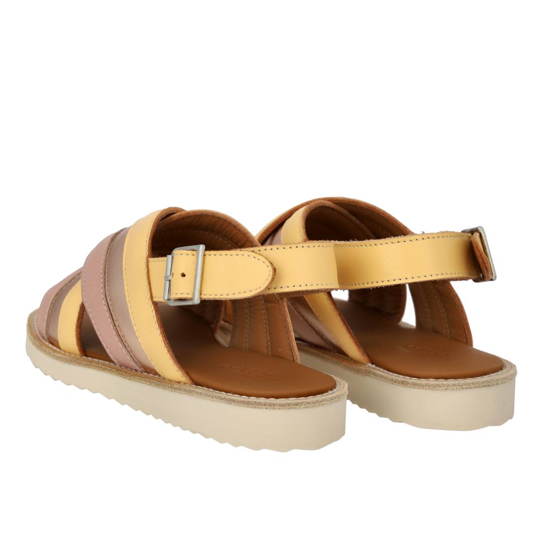 Padded cross-strap sandal with buckle closure