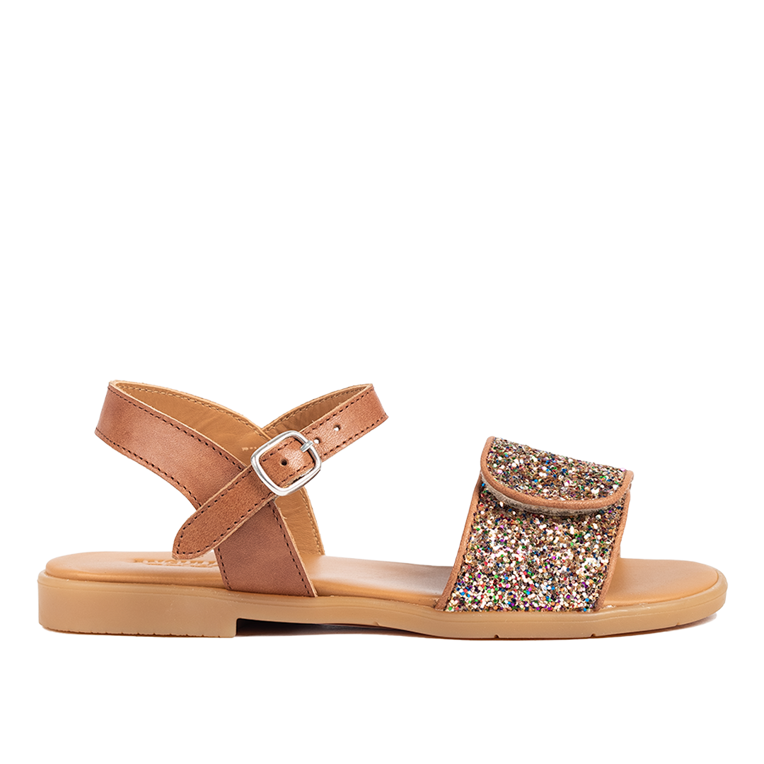 Glitter sandal with buckle and Velcro closure
