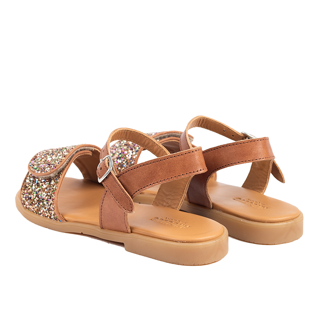 Glitter sandal with buckle and Velcro closure