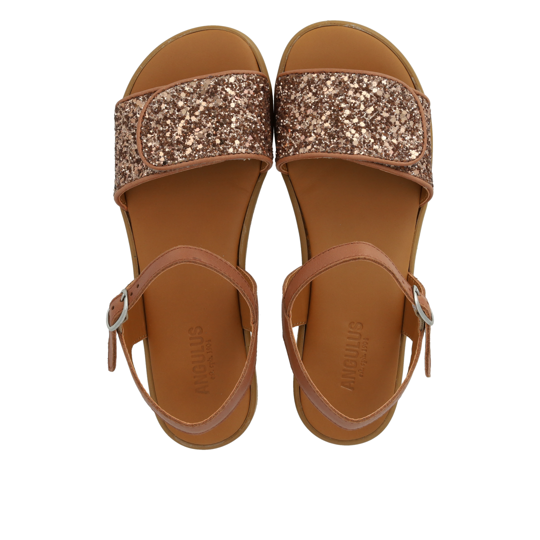 glitter sandal with buckle and velcro closure