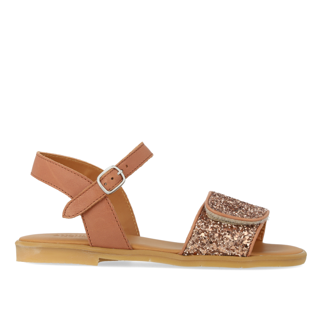 glitter sandal with buckle and velcro closure
