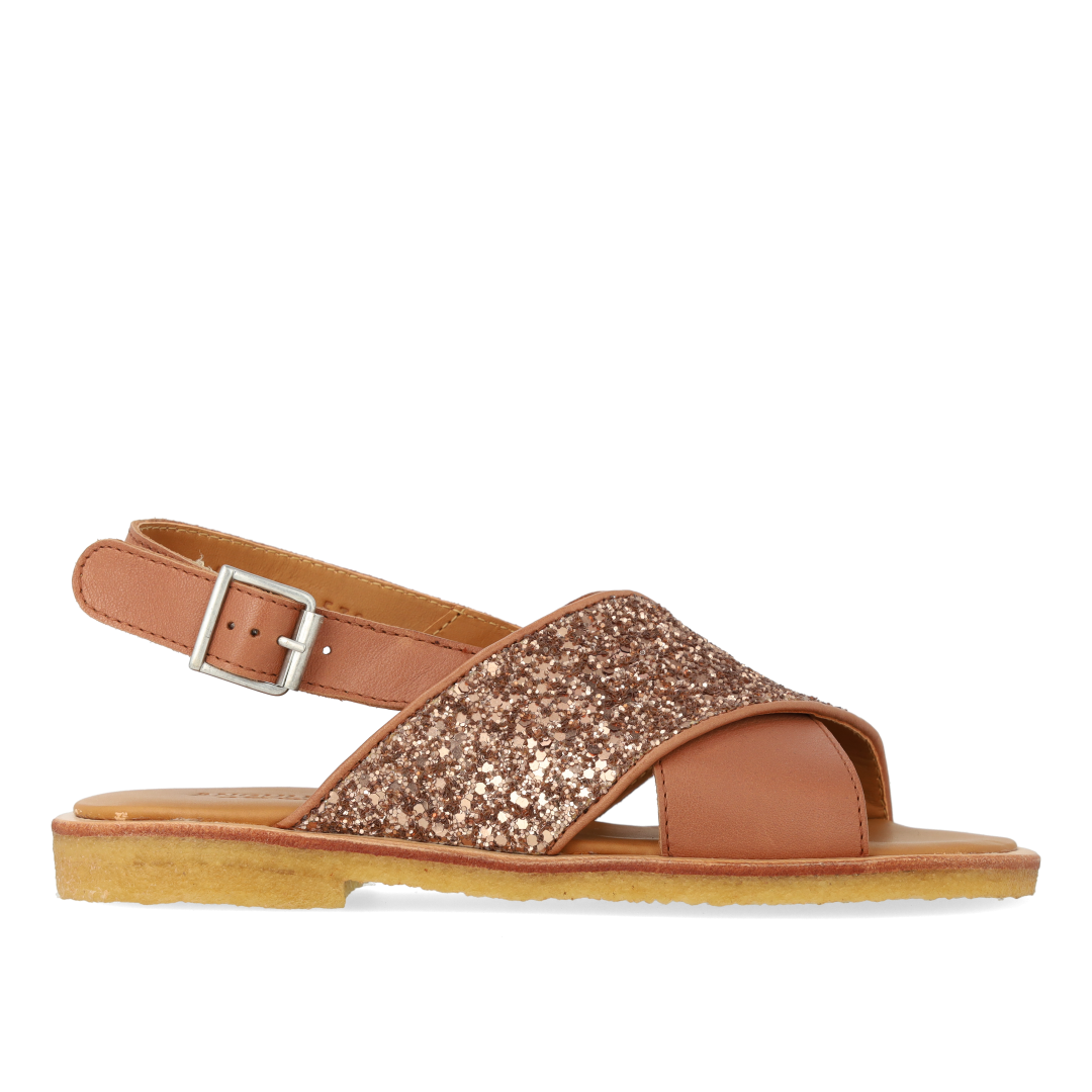 Cross-strap sandal with sparkling glitter detail