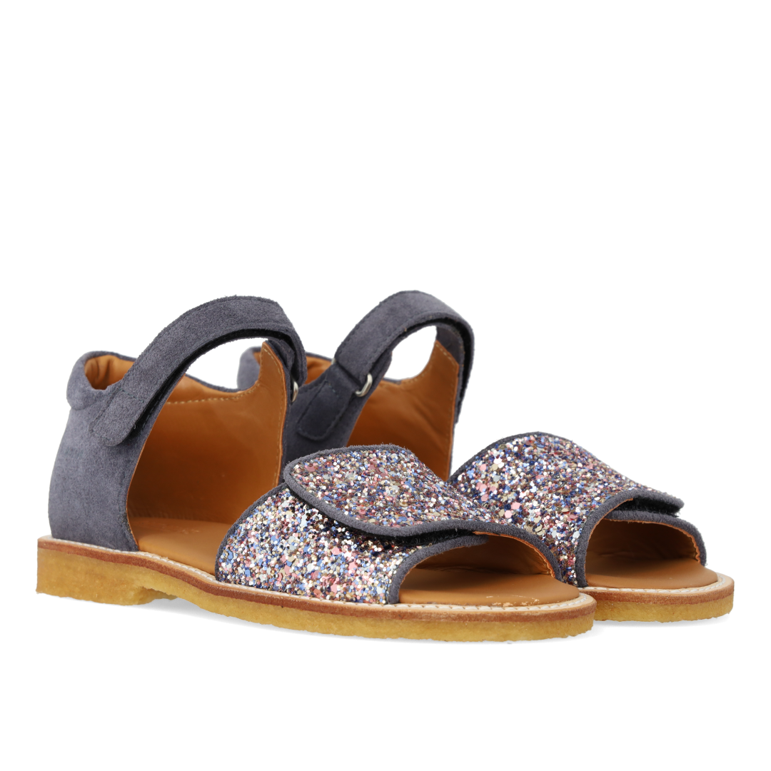 Adjustable leather sandal with sparkling glitter