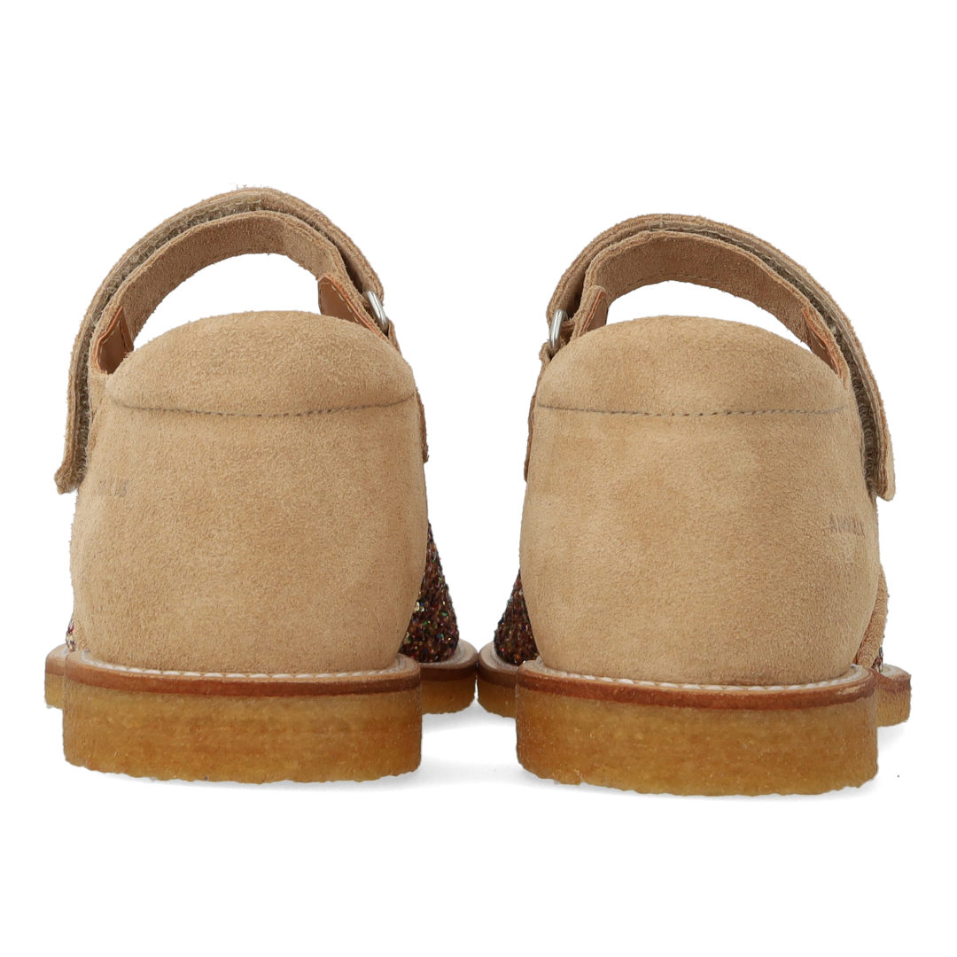 Adjustable leather sandal with sparkling glitter