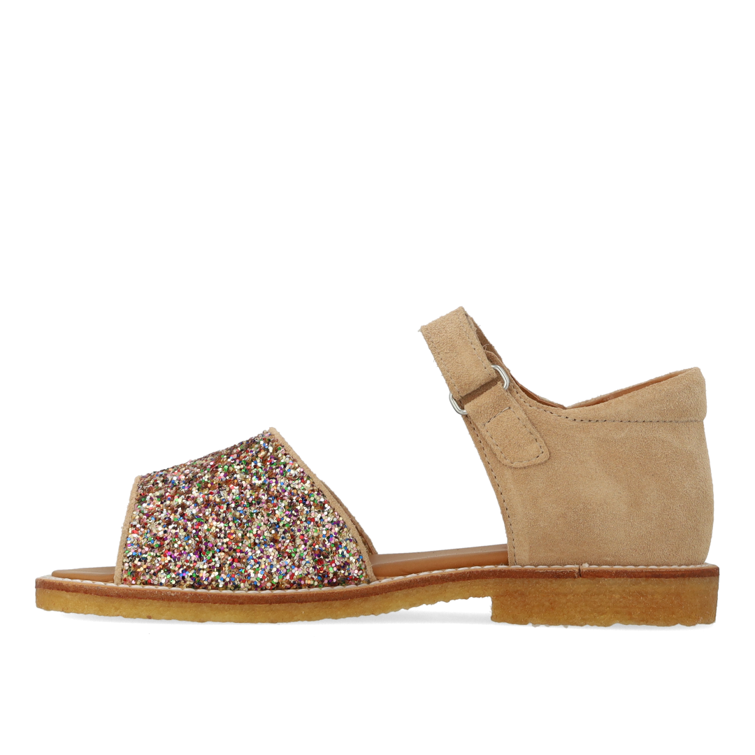 Adjustable leather sandal with sparkling glitter