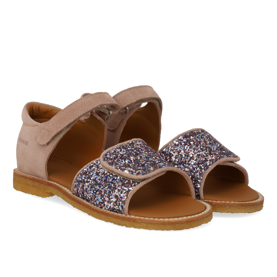 Adjustable leather sandal with sparkling glitter