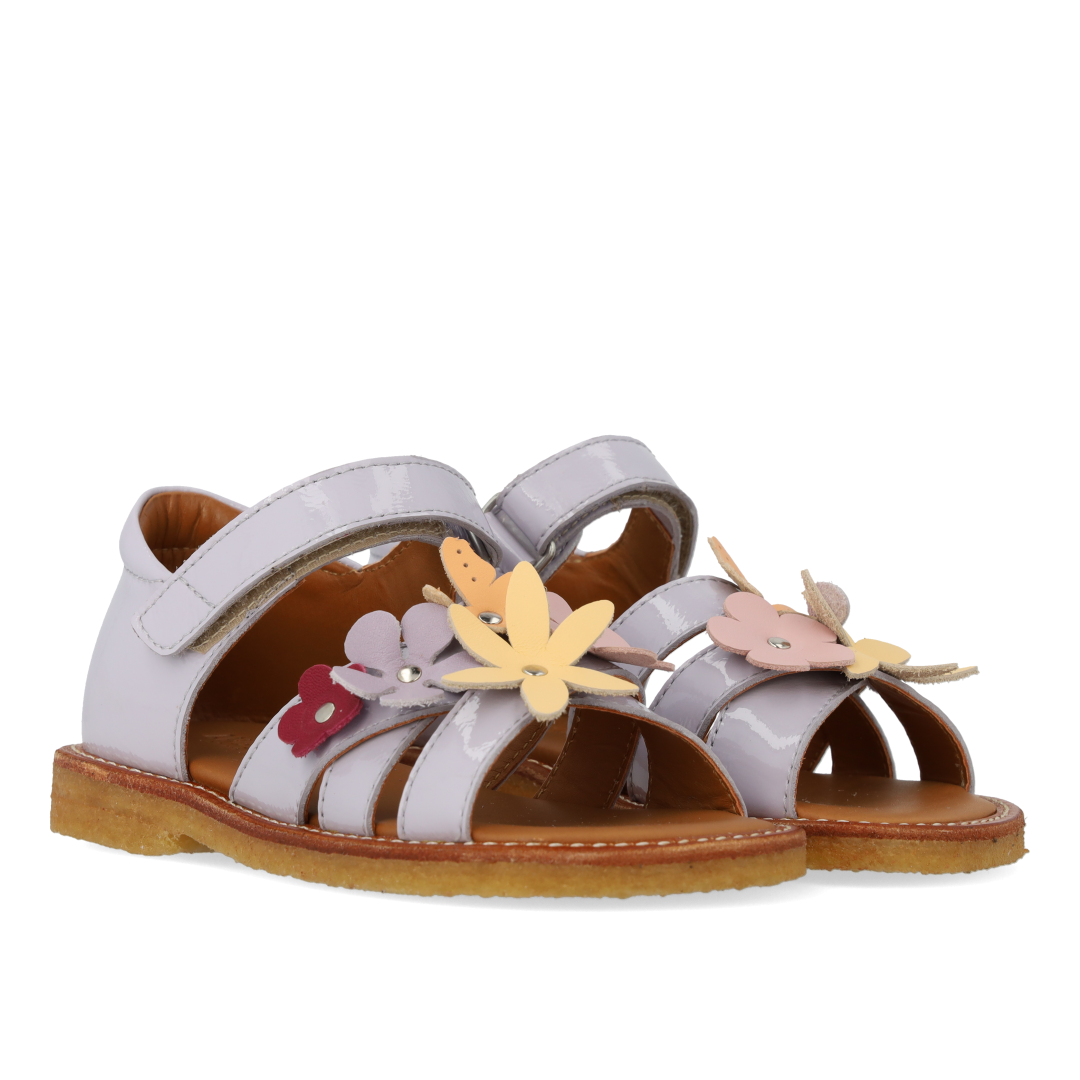 Sandal with multicolored floral appliqués