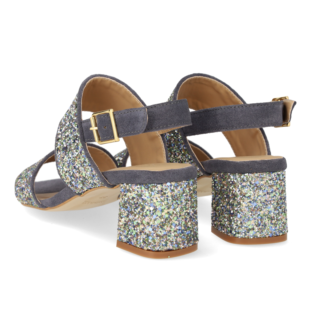 Strappy sandal in sparkling glitter