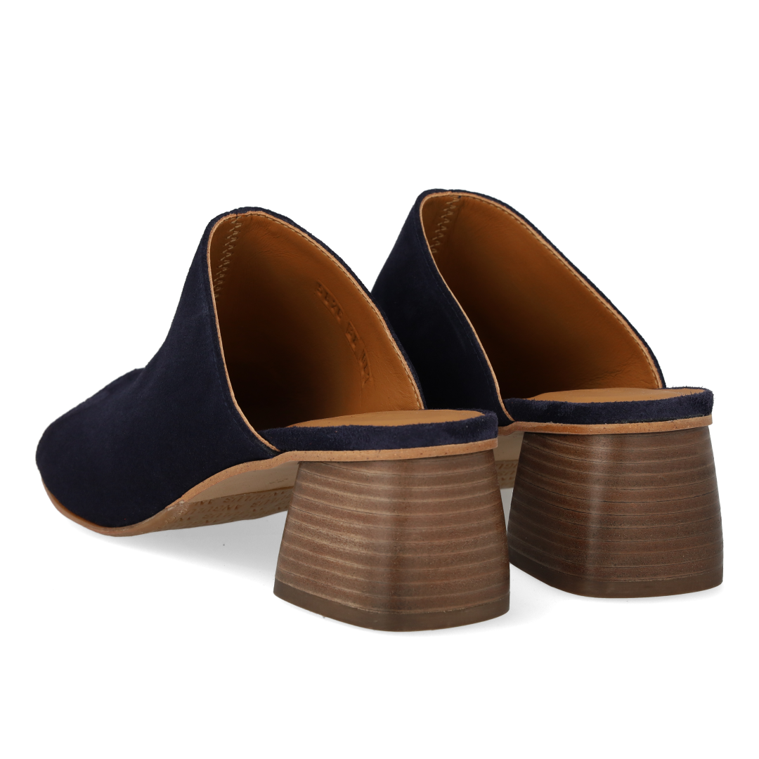 Mule with sculptural wooden heel