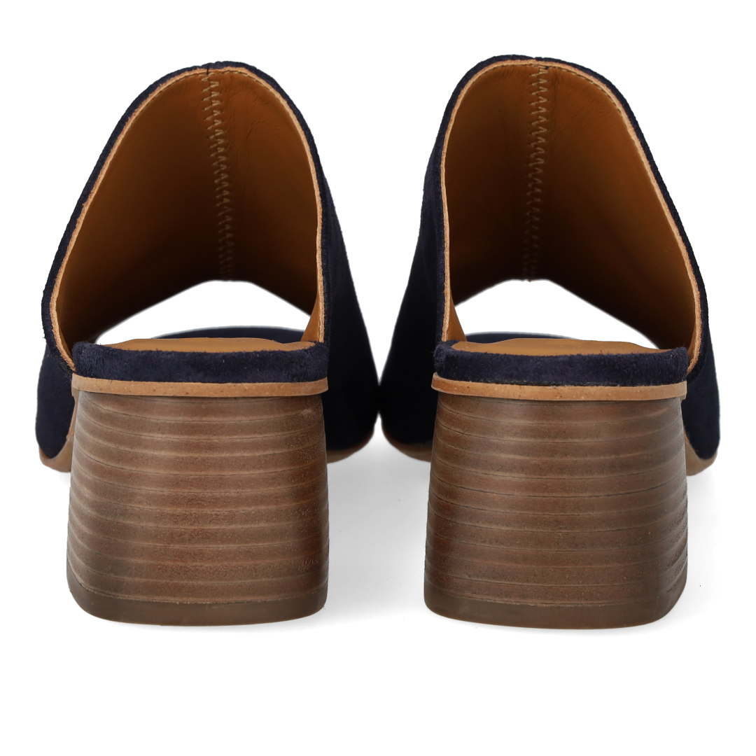 Mule with sculptural wooden heel