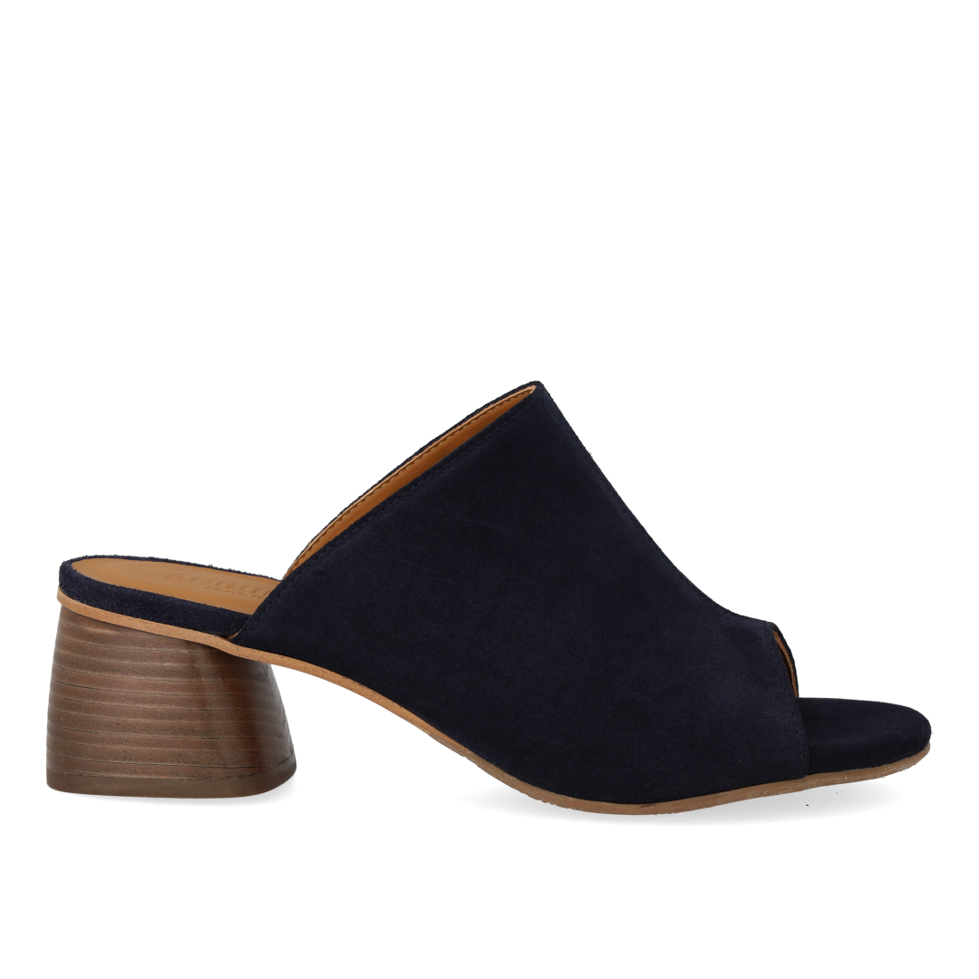Mule with sculptural wooden heel