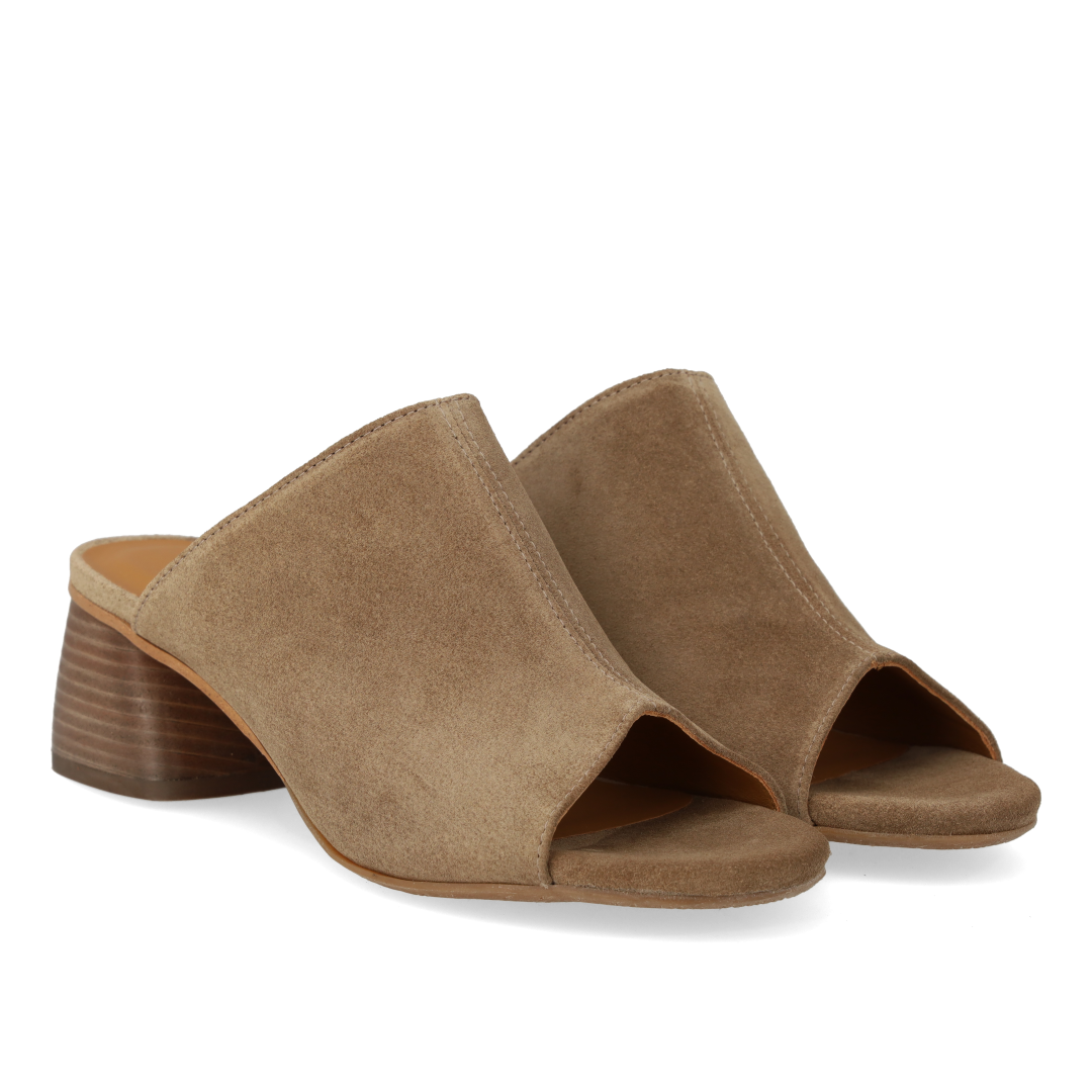 Mule with sculptural wooden heel
