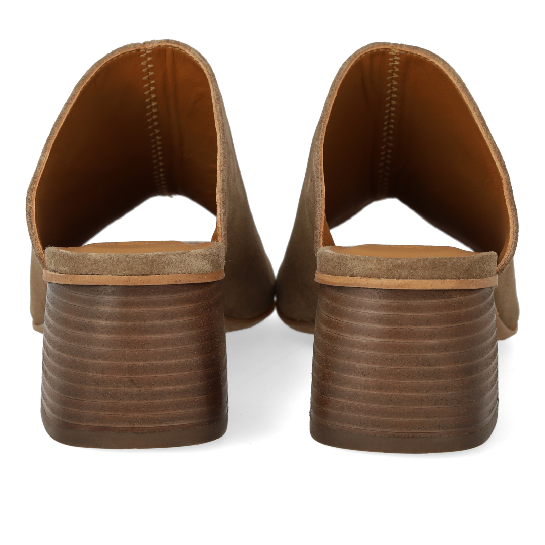 Mule with sculptural wooden heel