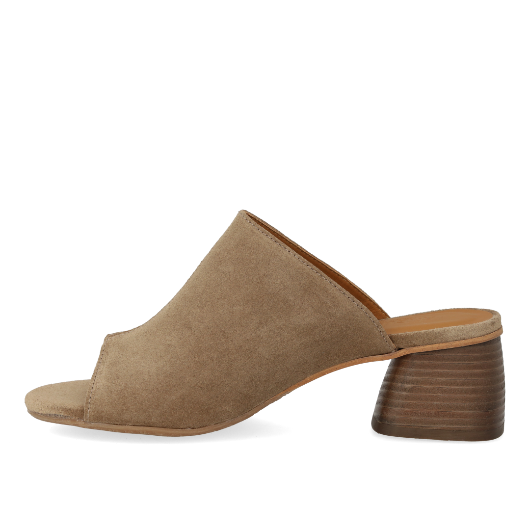 Mule with sculptural wooden heel