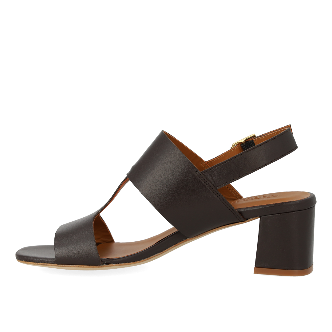 Sandal with block heel and decorative stitching detail