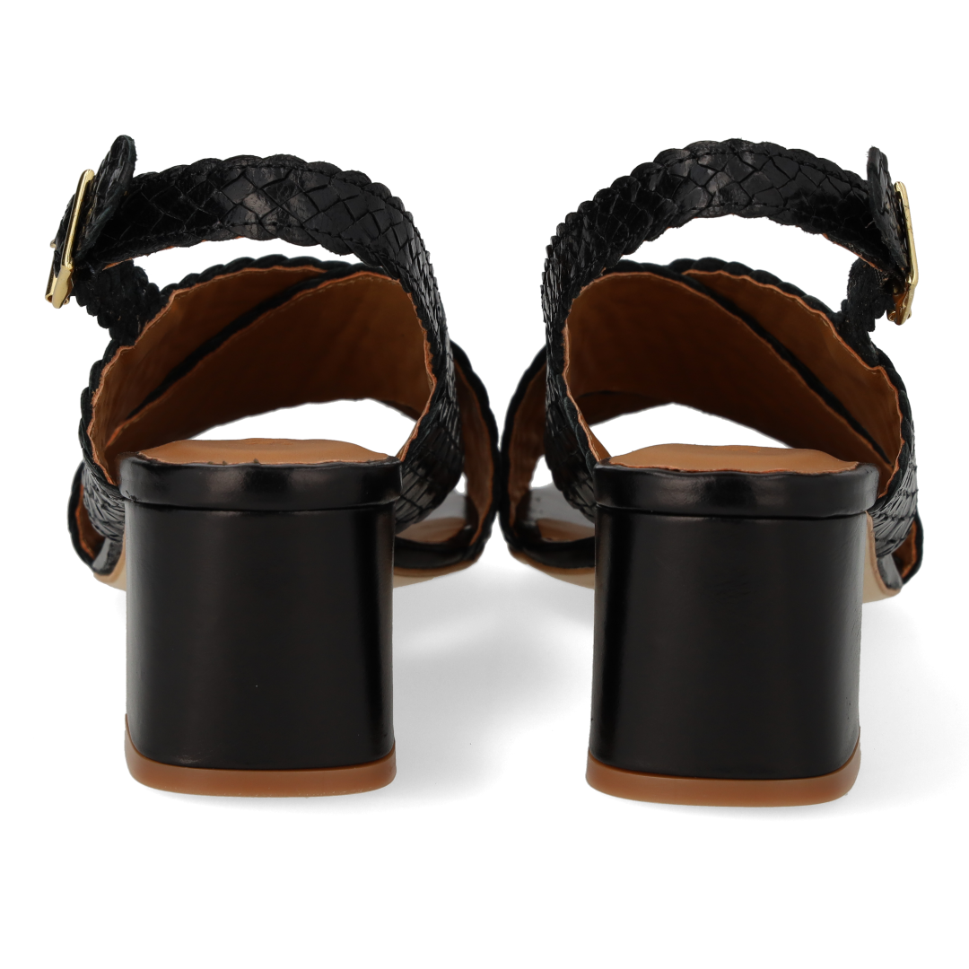 High cross-strap sandal in hand-braided leather