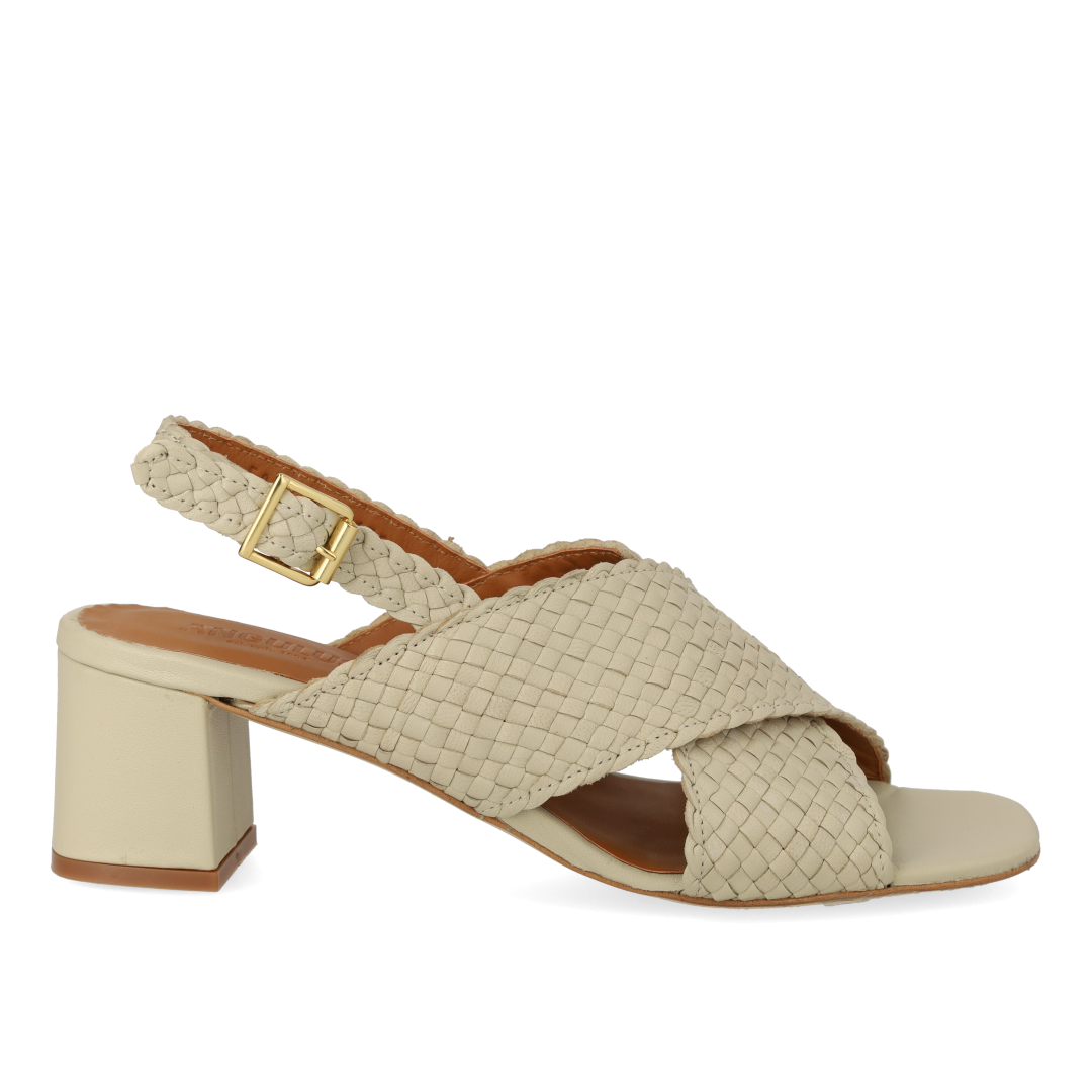 High cross-strap sandal in hand-braided leather