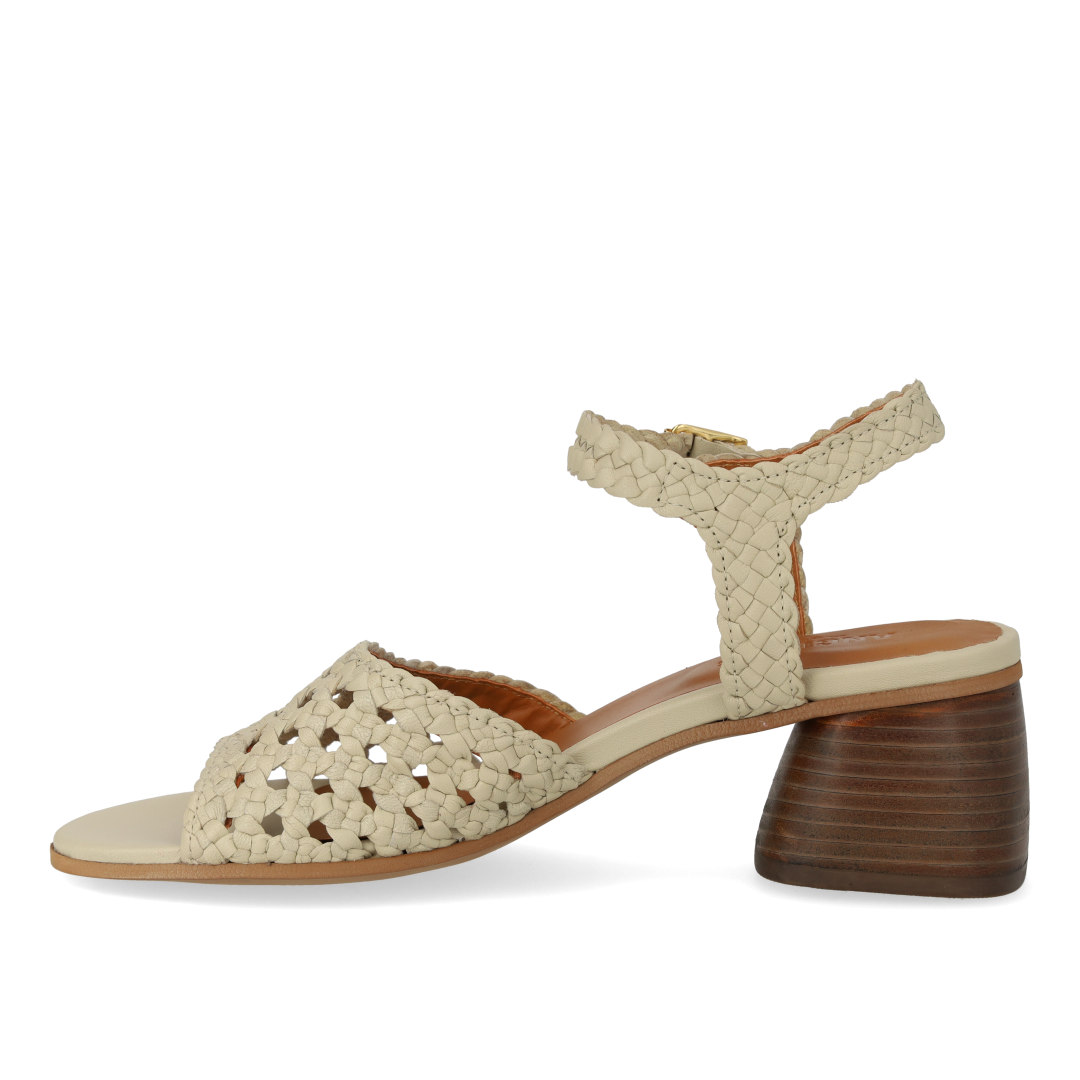 Hand-braided sandal with sculptural heel