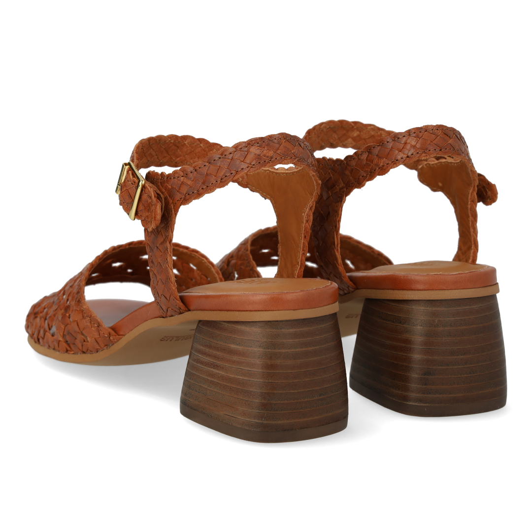 Hand-braided sandal with sculptural heel