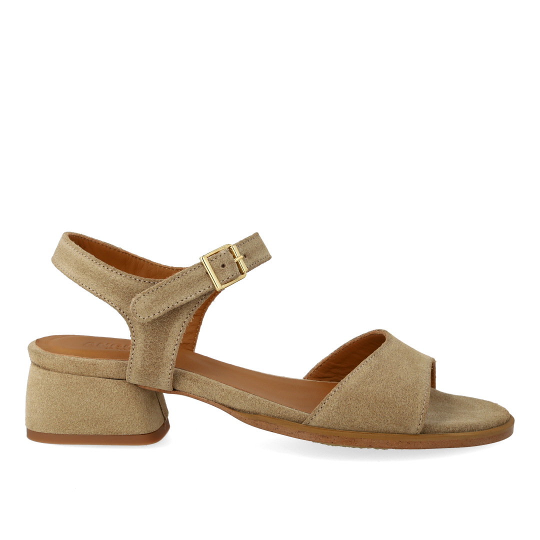 Sandal with curved block heel
