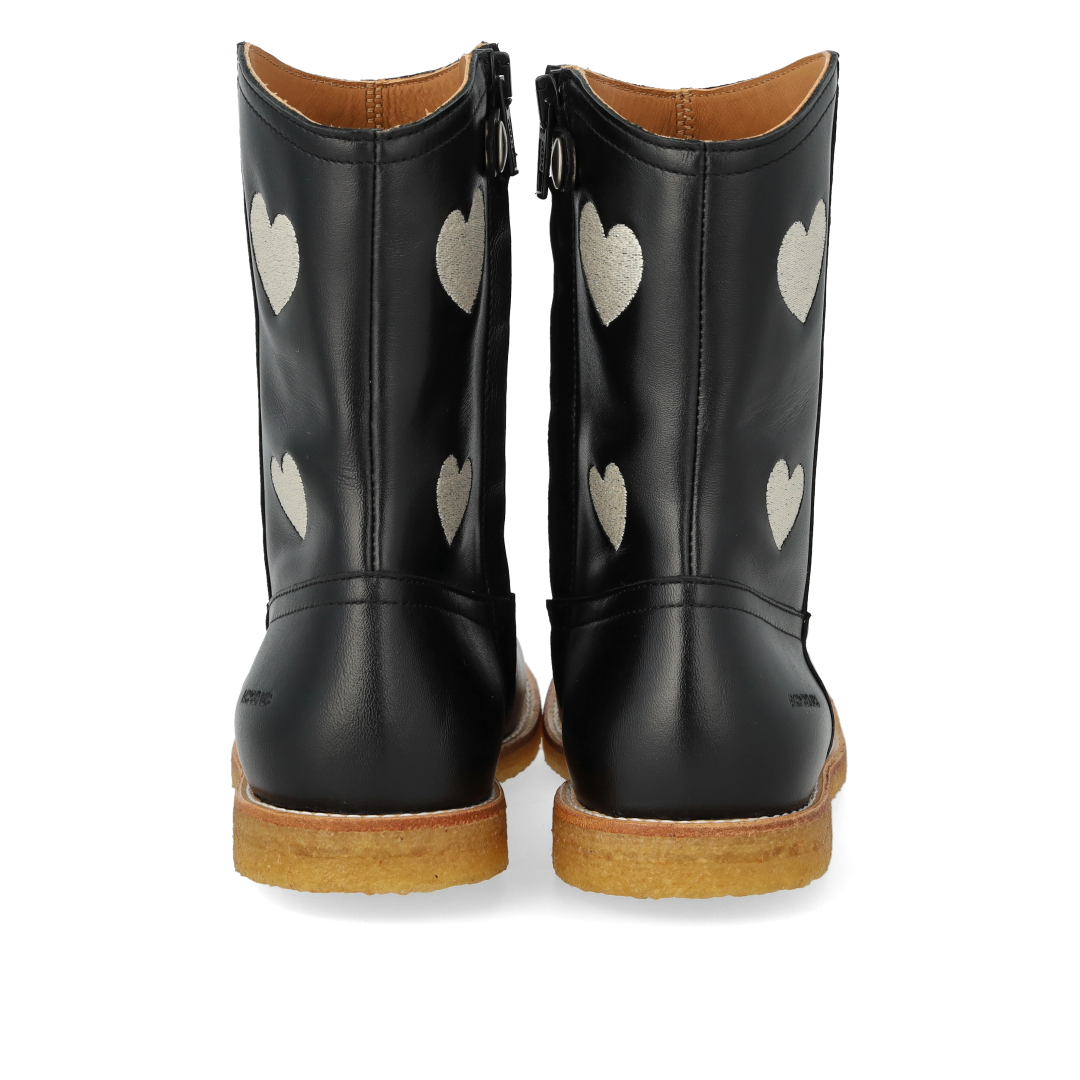 Cowboy boot with embroidered hearts