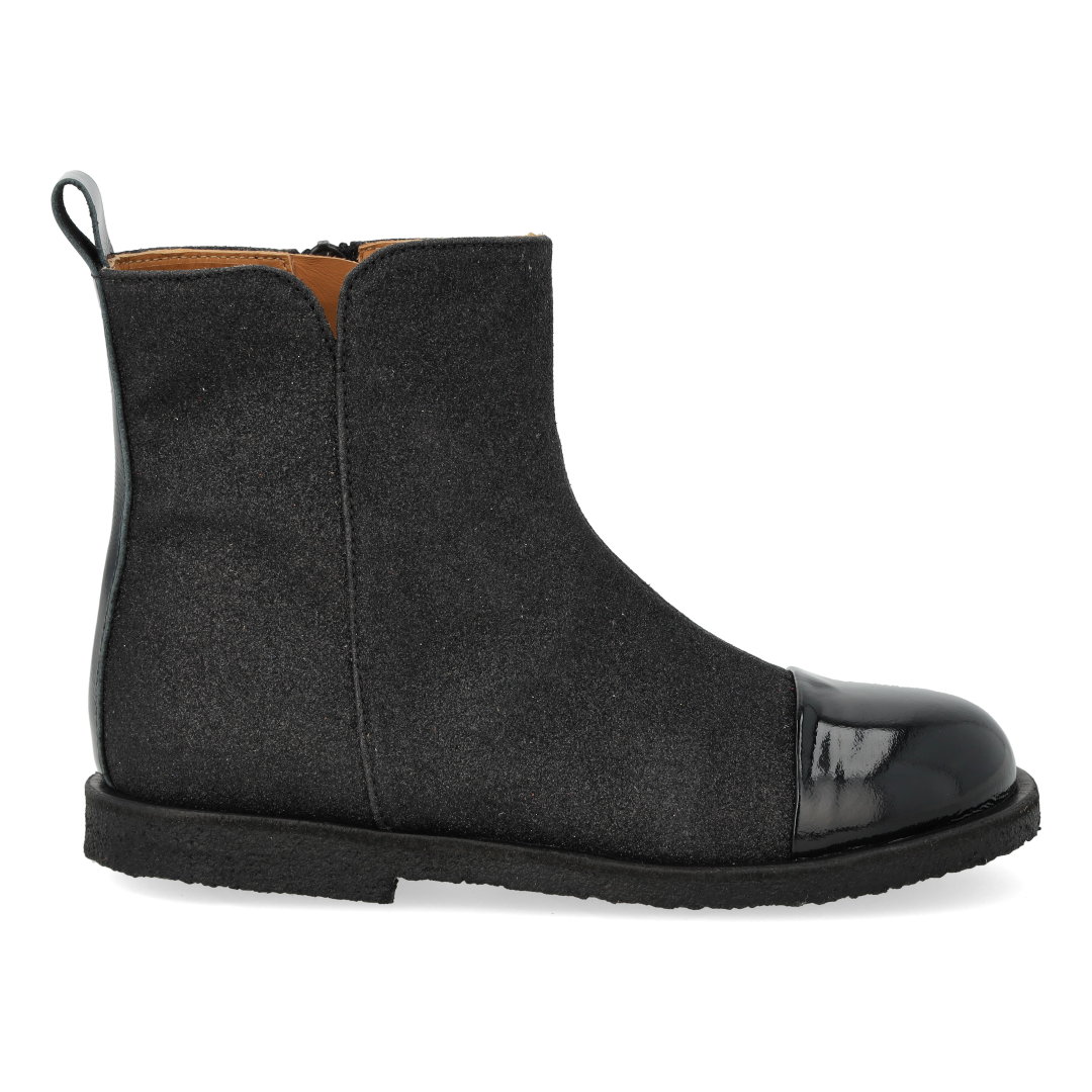 Glitter ankle boot with patent toe