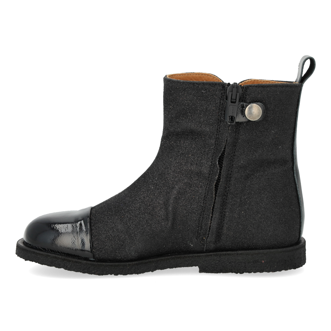 Glitter ankle boot with patent toe